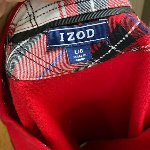 Izod Women’s Long Sleeve Tie Front 2-Fer Sweatshirt Red Plaid - Picture 5 of 9